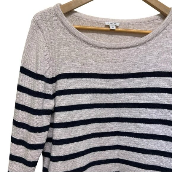 Precis Off White Blue Nautical Stripe Knit Top Size M Petite - Picture 2 of 5